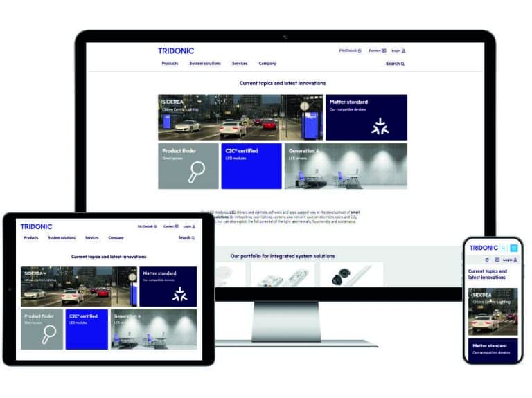 Nuevo e intuitivo sitio web de Tridonic con eShop integrada