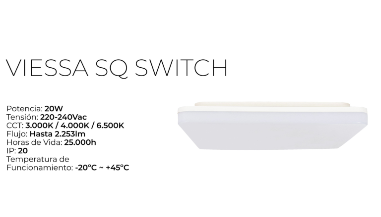 PRILUX presenta VIESSA SQ SWITCH, el nuevo plafón de superficie con selector CCT integrado